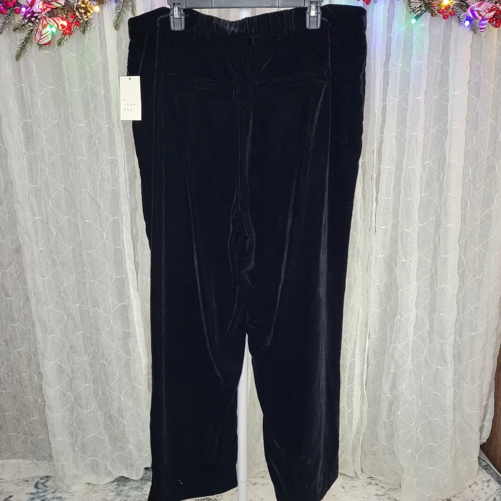 A New Day Black Velvet Soft Wide Leg Trousers Pants With Pockets Size 17